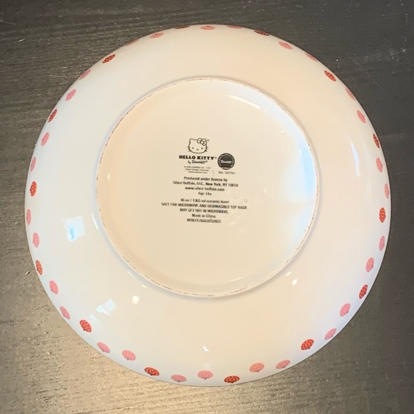 Hello Kitty Strawberry Milk 9” Ceramic Dinner Bowl with Japanese Letters - Picture 8 of 9